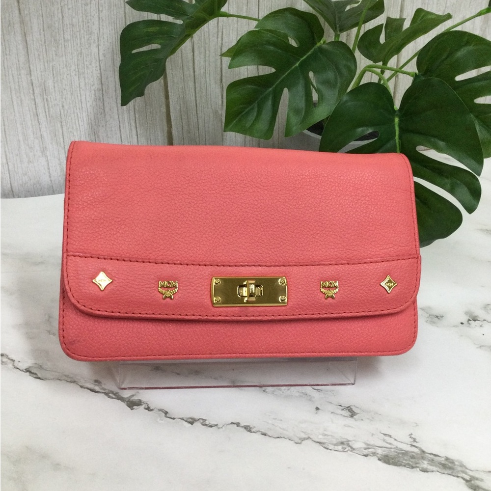 GUC MCM Coral PinkLeather Crossbody Clutch